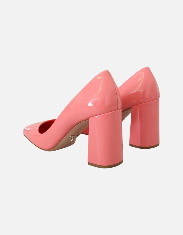 Square Toe Leather Pumps by Women - Pink