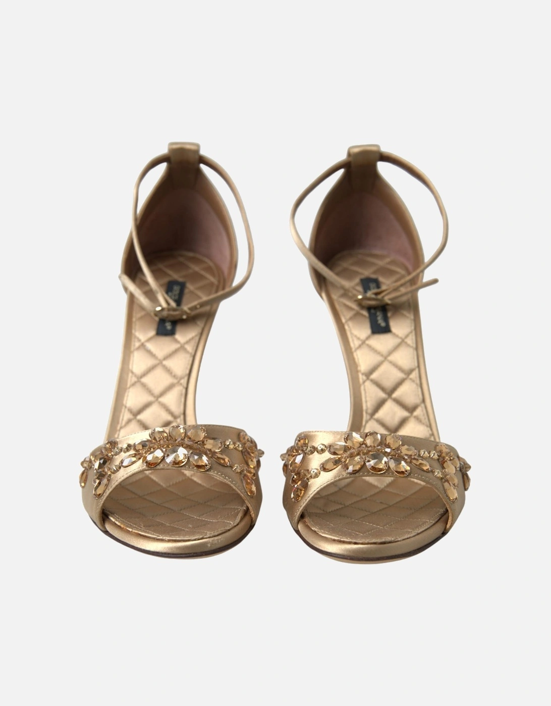 Ankle Strap Heels with Crystal Embellishment Women - Gold Sandals