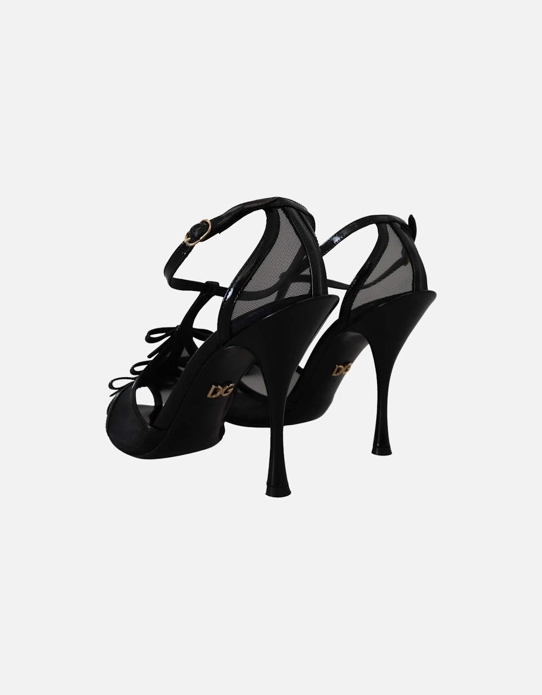 Mesh TStrap Heels Bow Detail Women - Black Sandals