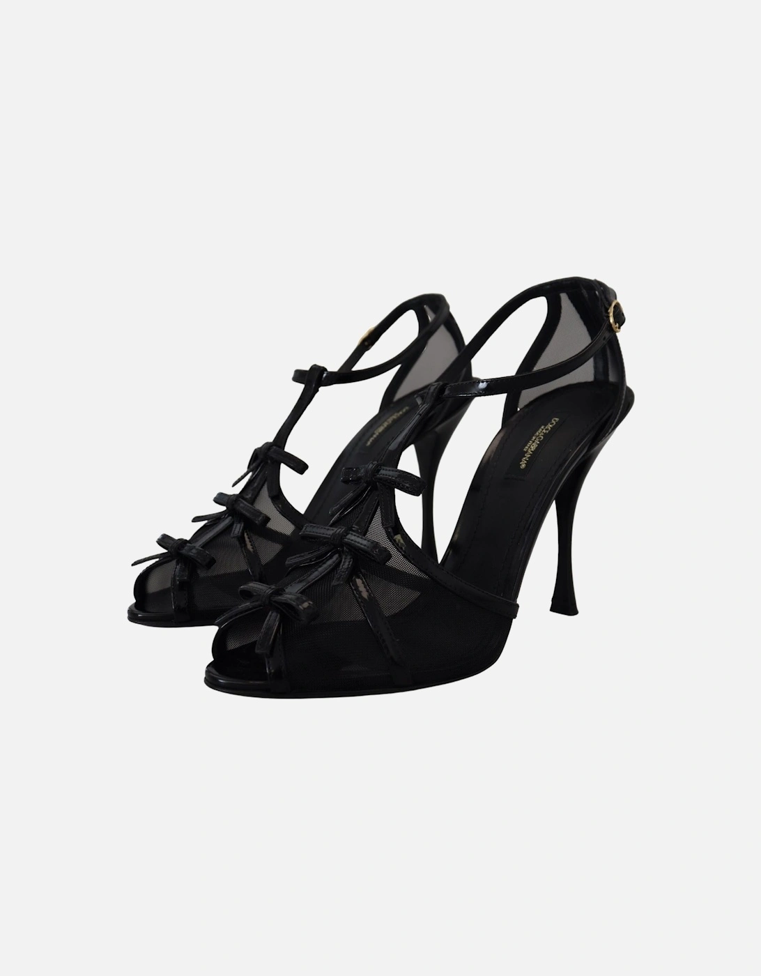 Mesh TStrap Heels Bow Detail Women - Black Sandals