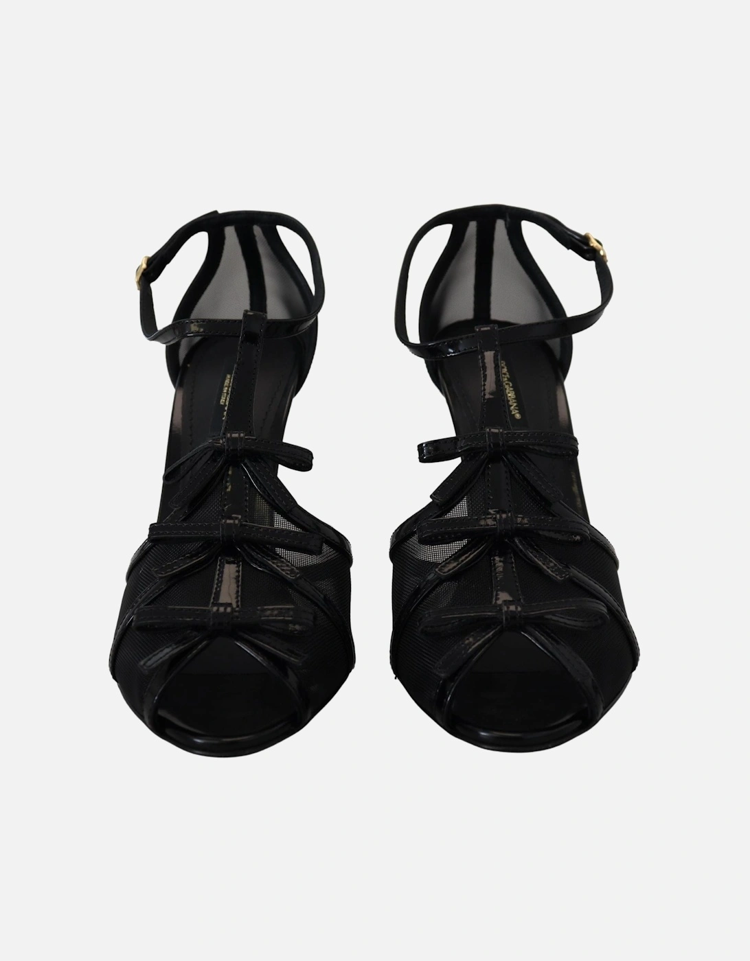 Mesh TStrap Heels Bow Detail Women - Black Sandals