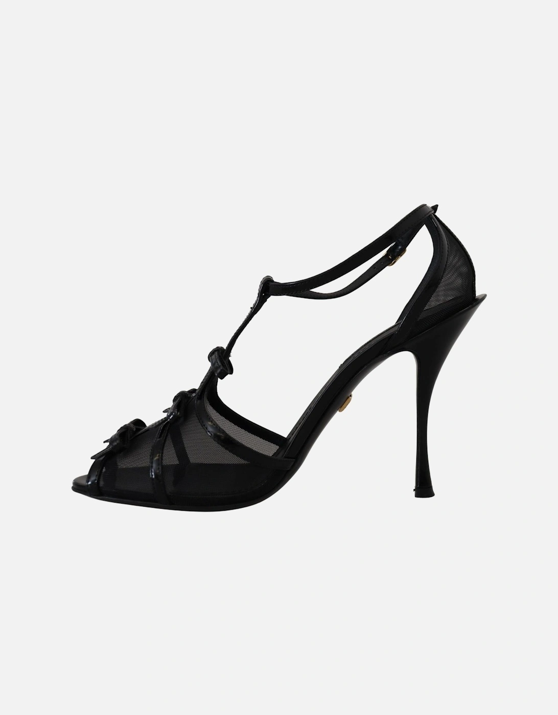 Mesh TStrap Heels Bow Detail Women - Black Sandals