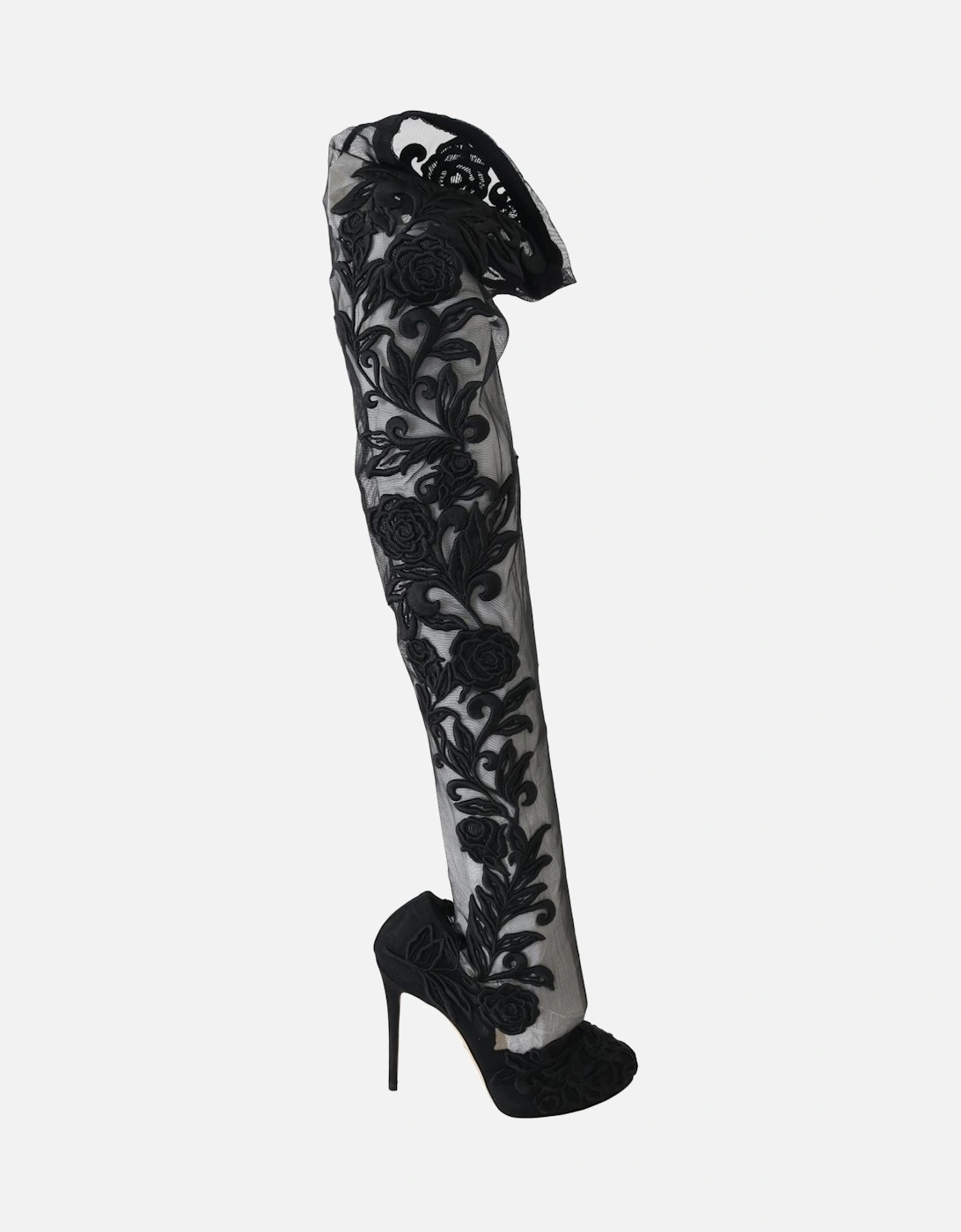 Floral Embroidered Over-Knee High Boots Women - Black, 7 of 6