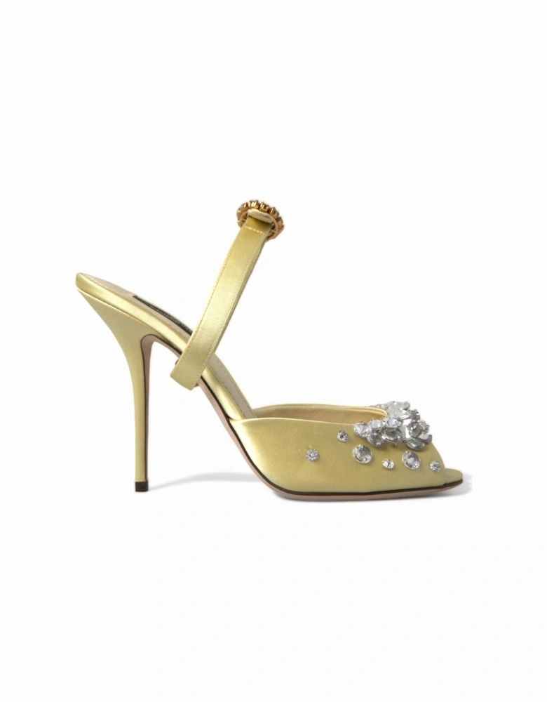 CrystalEmbellished Satin High Heels Women - Yellow Sandals