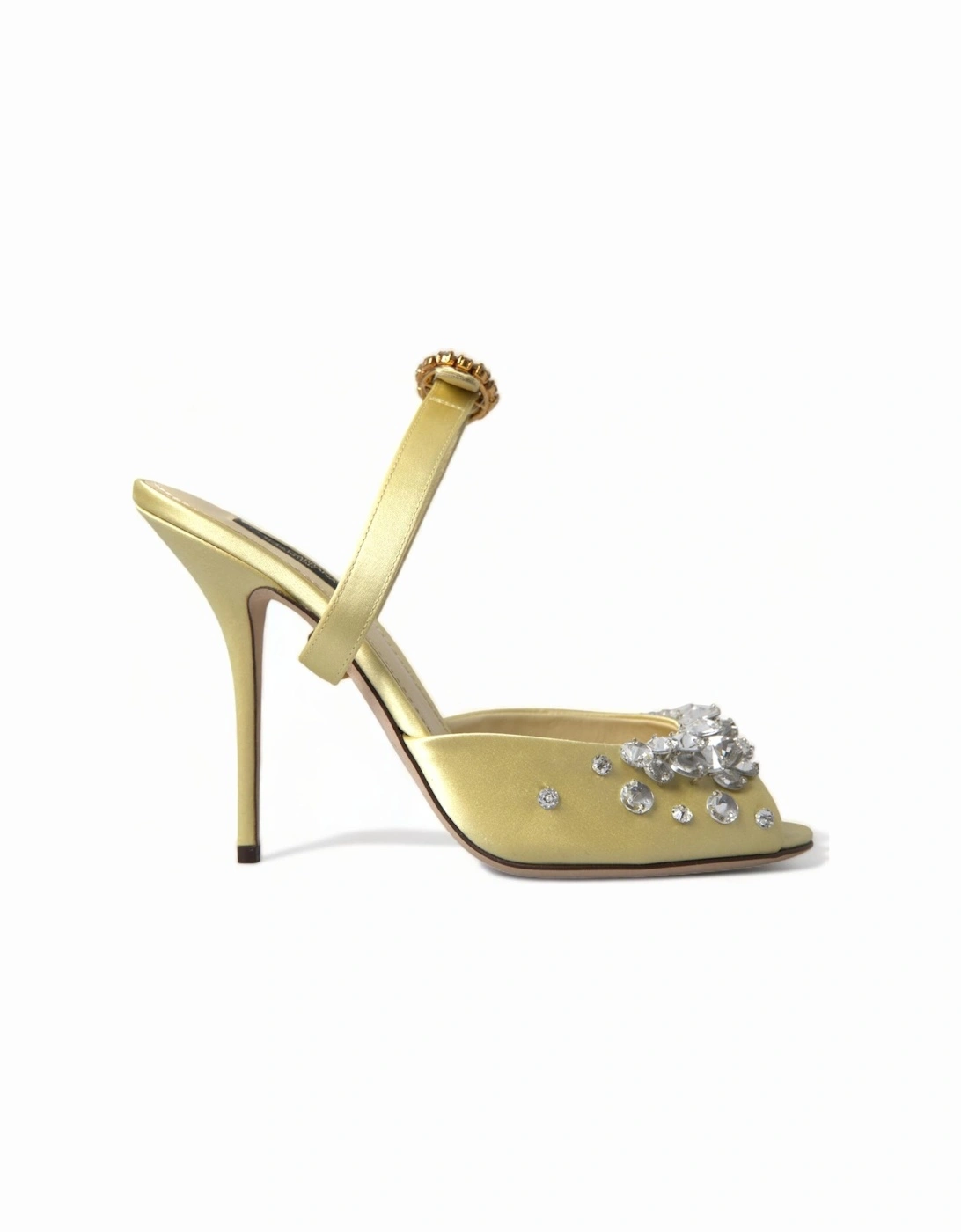 Women's Dolce & Gabbana CrystalEmbellished Satin Mules Women Yellow Sandals - Size: 3.5