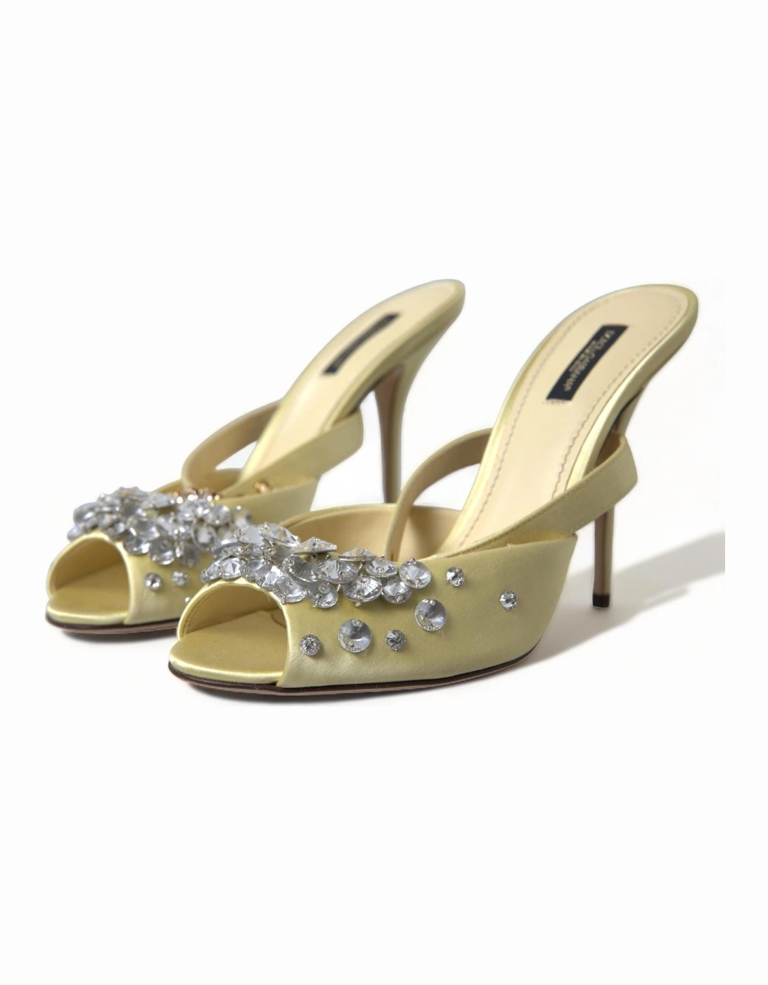 CrystalEmbellished Satin High Heels Women - Yellow Sandals