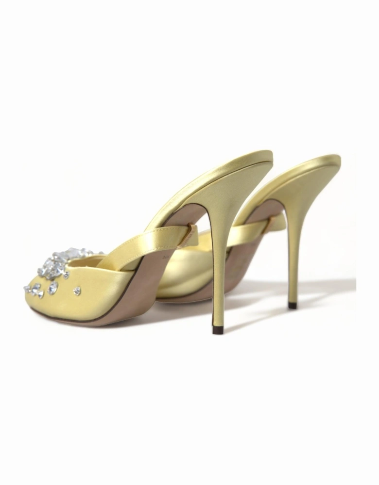 CrystalEmbellished Satin High Heels Women - Yellow Sandals