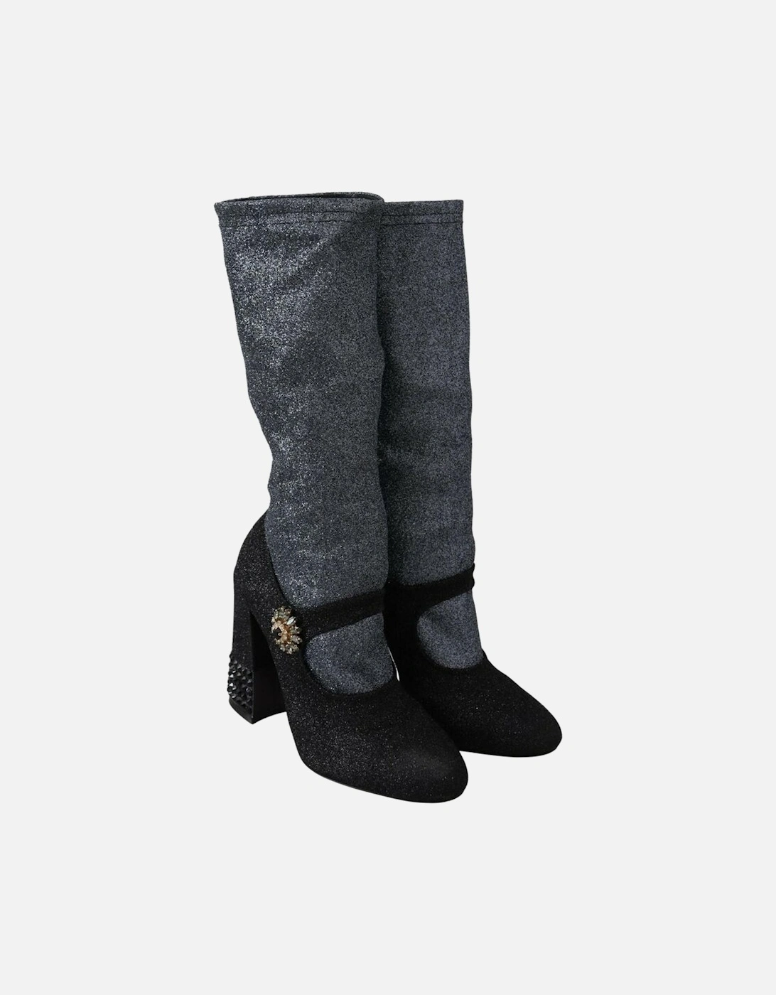 Dolce Gabbana Glitter Mary Jane Pumps Black Women Boots