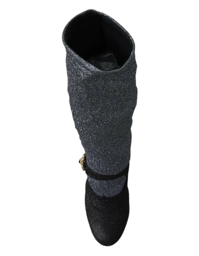 Dolce Gabbana Glitter Mary Jane Pumps Black Women Boots
