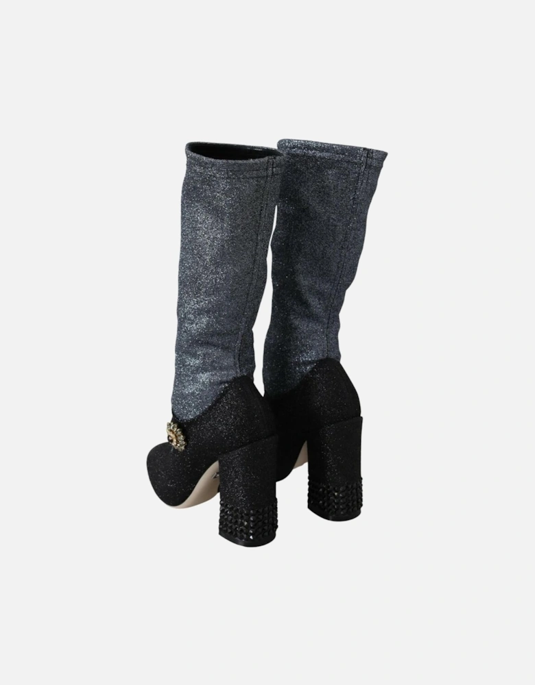 Dolce Gabbana Glitter Mary Jane Pumps Black Women Boots