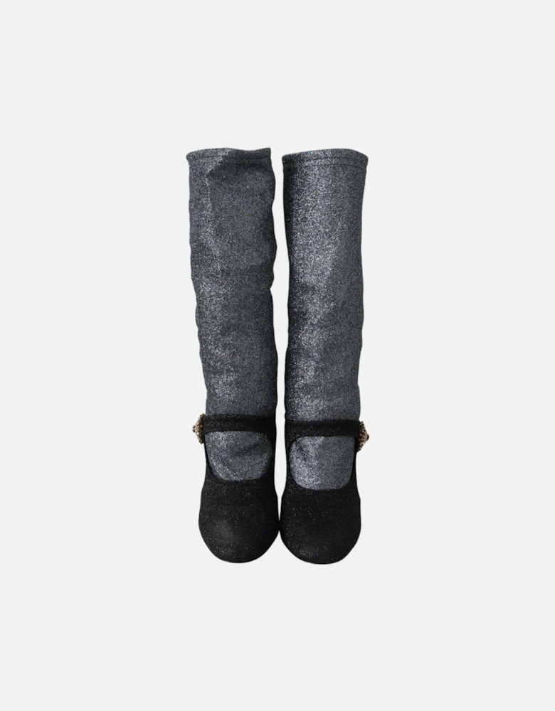 Dolce Gabbana Glitter Mary Jane Pumps Black Women Boots