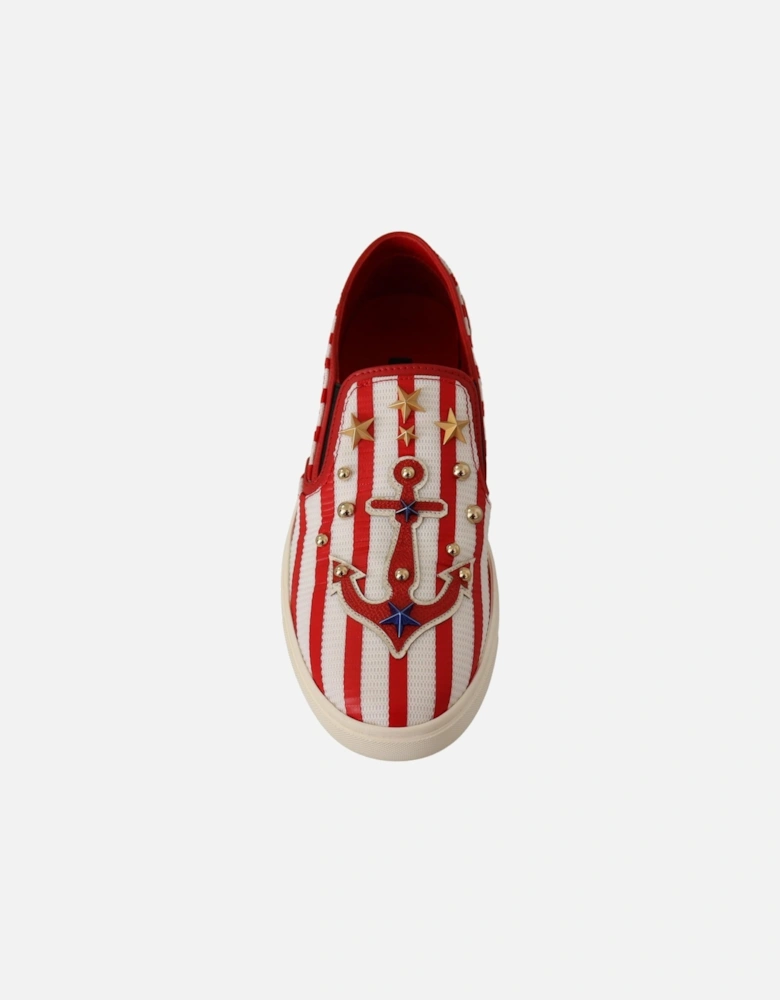 Dolce Gabbana SlipOn Sneakers Red White Striped Women Flats