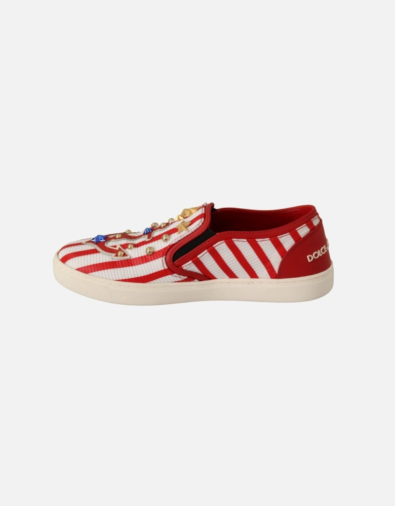 Dolce Gabbana SlipOn Sneakers Red White Striped Women Flats