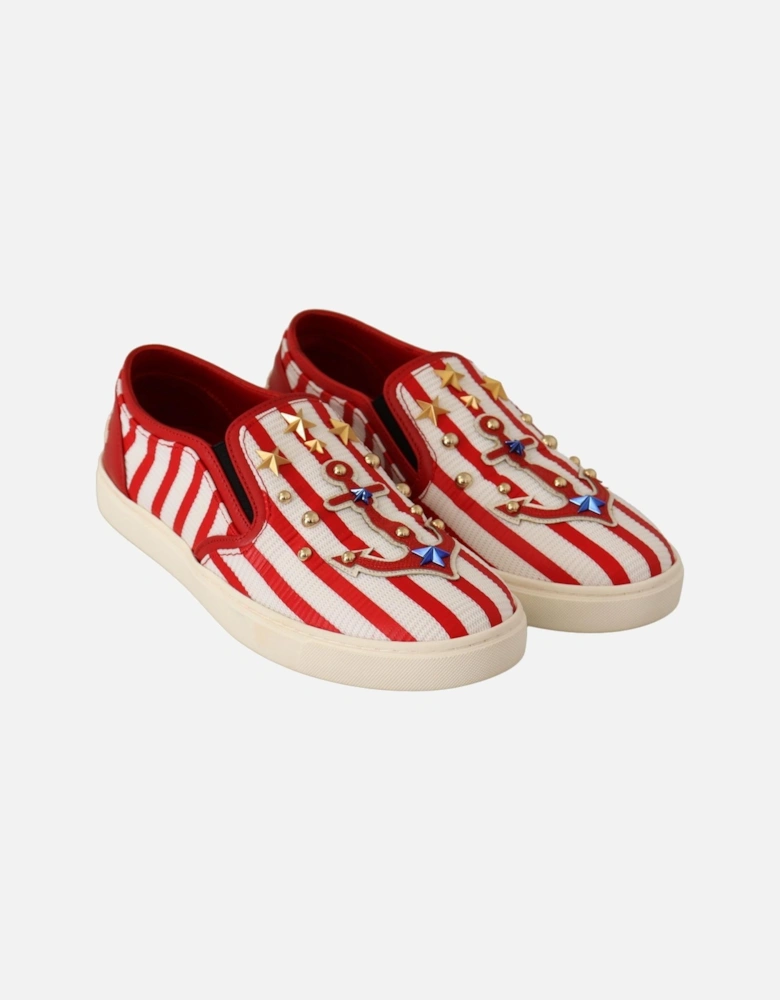 Dolce Gabbana SlipOn Sneakers Red White Striped Women Flats