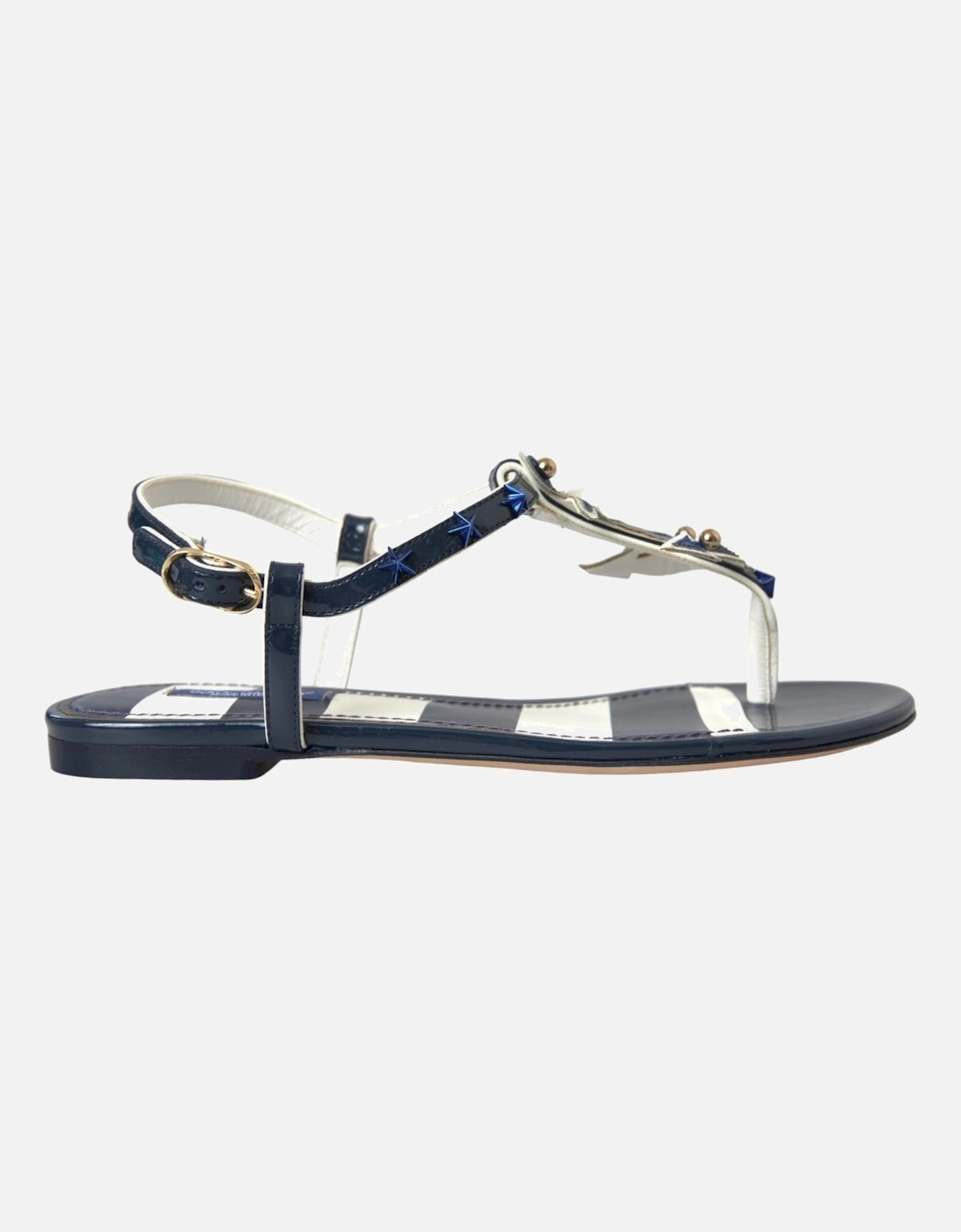 Studded Leather Flat Sandals with Buckle Closure Women - Blue And, 7 of 6