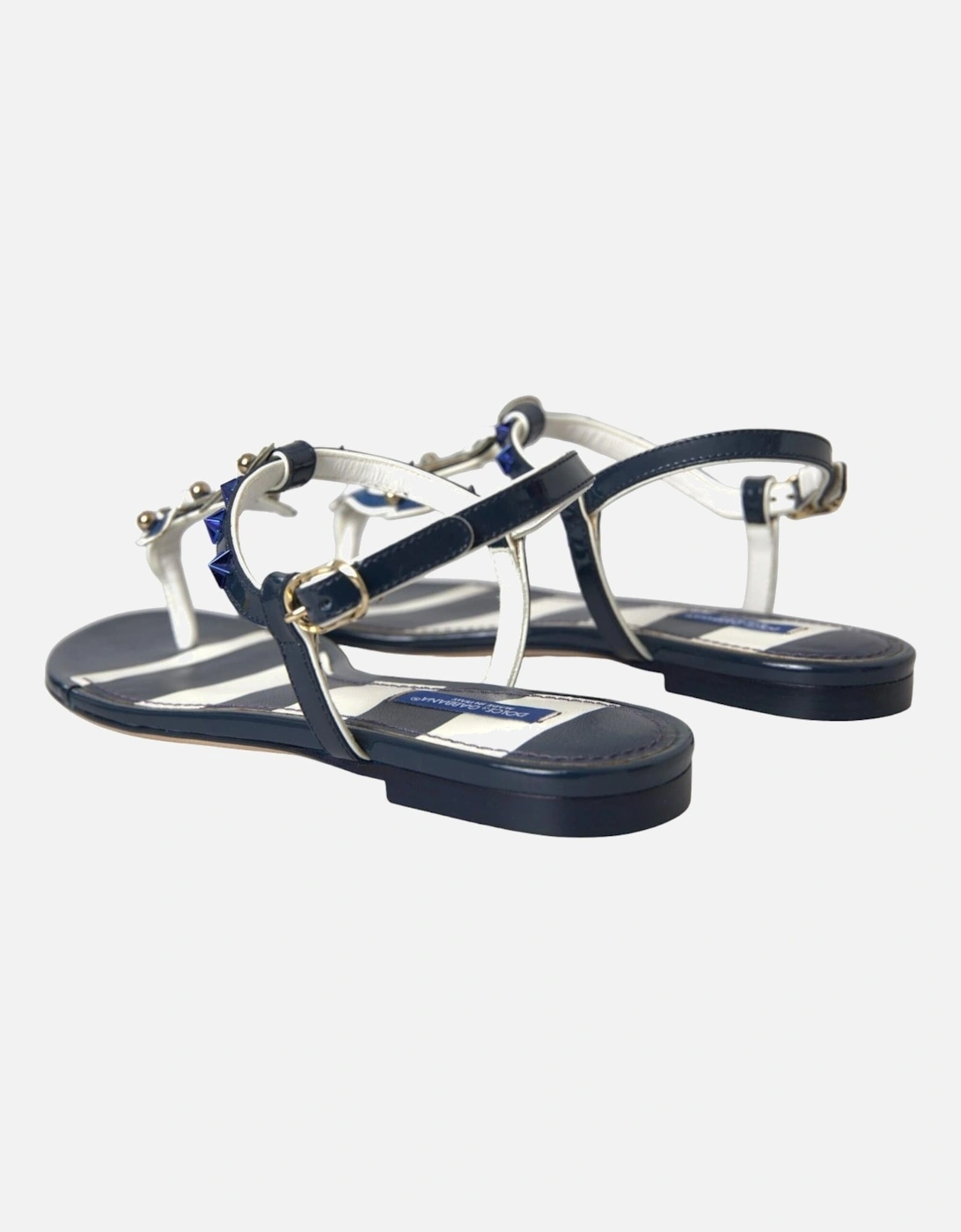 Studded Leather Flat Sandals with Buckle Closure Women - Blue And