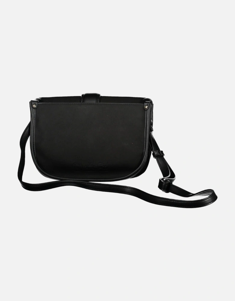 Sleek Black Shoulder Bag with Adjustable Strap and Contrasting Details