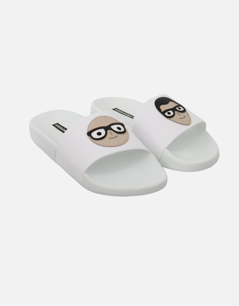 Kids Slides Cartoon Face White Women Flats