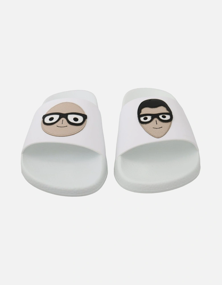 Kids Slides Cartoon Face White Women Flats