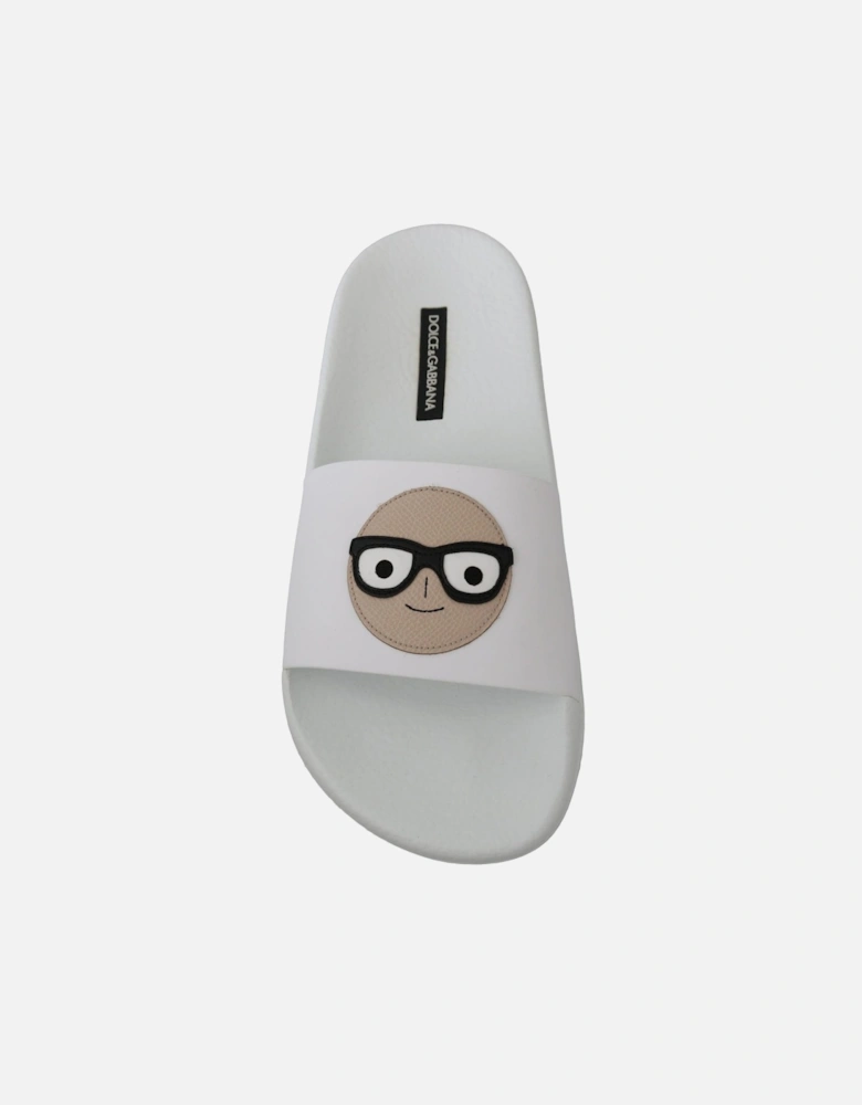 Kids Slides Cartoon Face White Women Flats