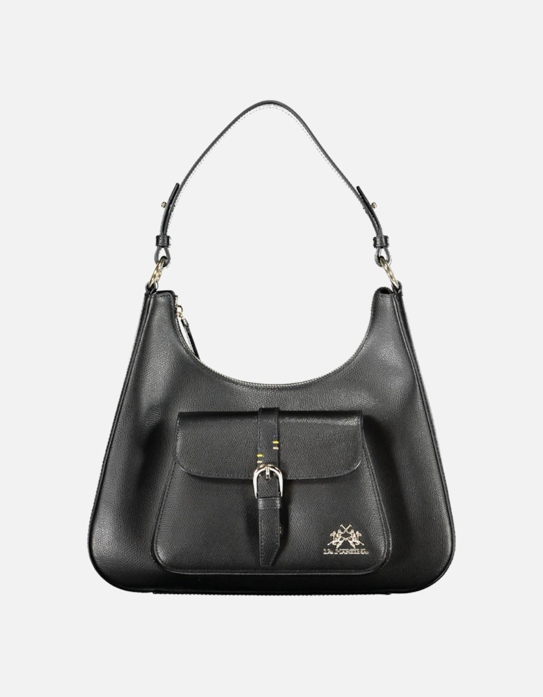 Sleek Black Leather Shoulder Bag with Contrasting Details Women