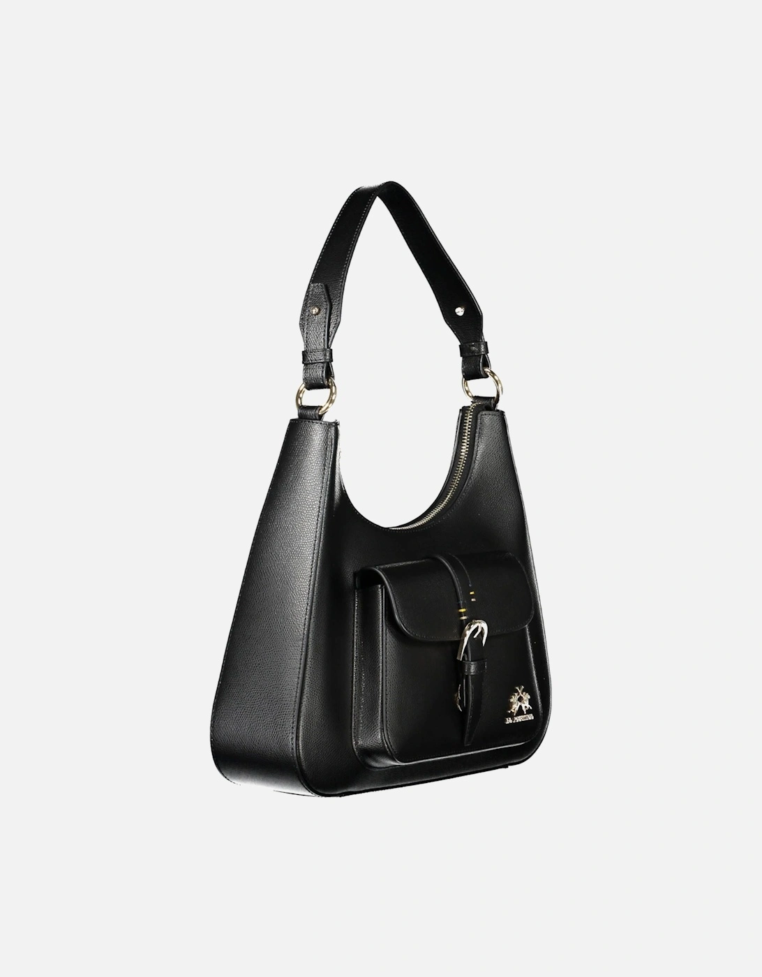 Sleek Black Leather Shoulder Bag with Contrasting Details Women