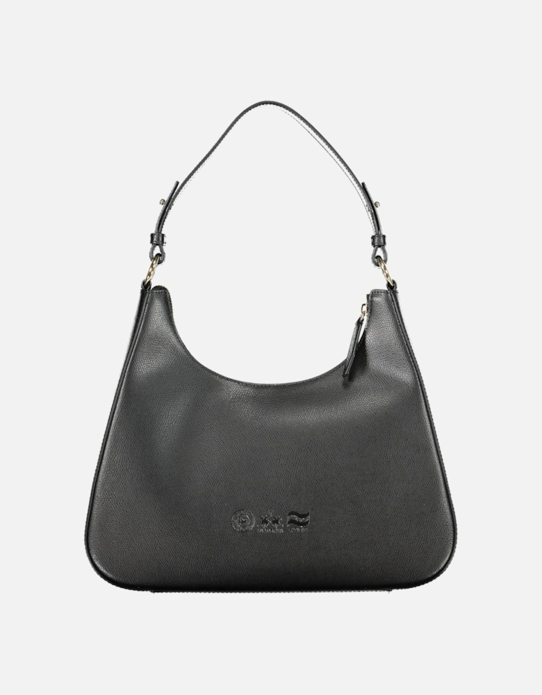 Sleek Black Leather Shoulder Bag with Contrasting Details Women