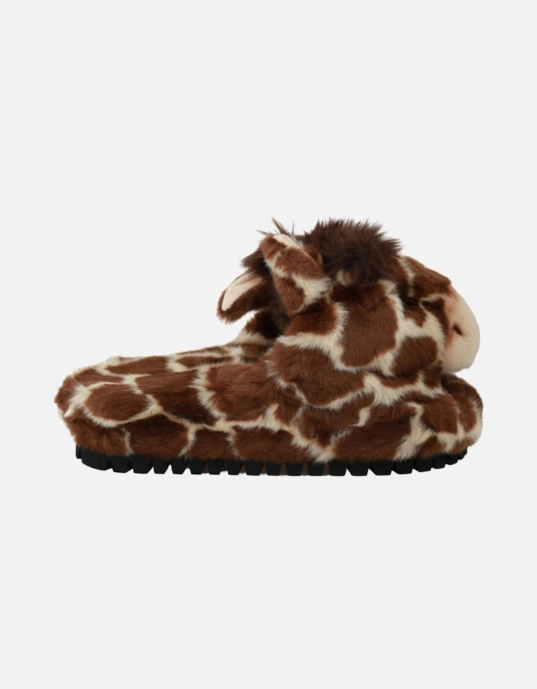 Giraffe Print Slippers Brown Women Flats