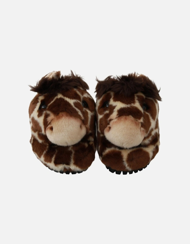 Giraffe Print Slippers Brown Women Flats