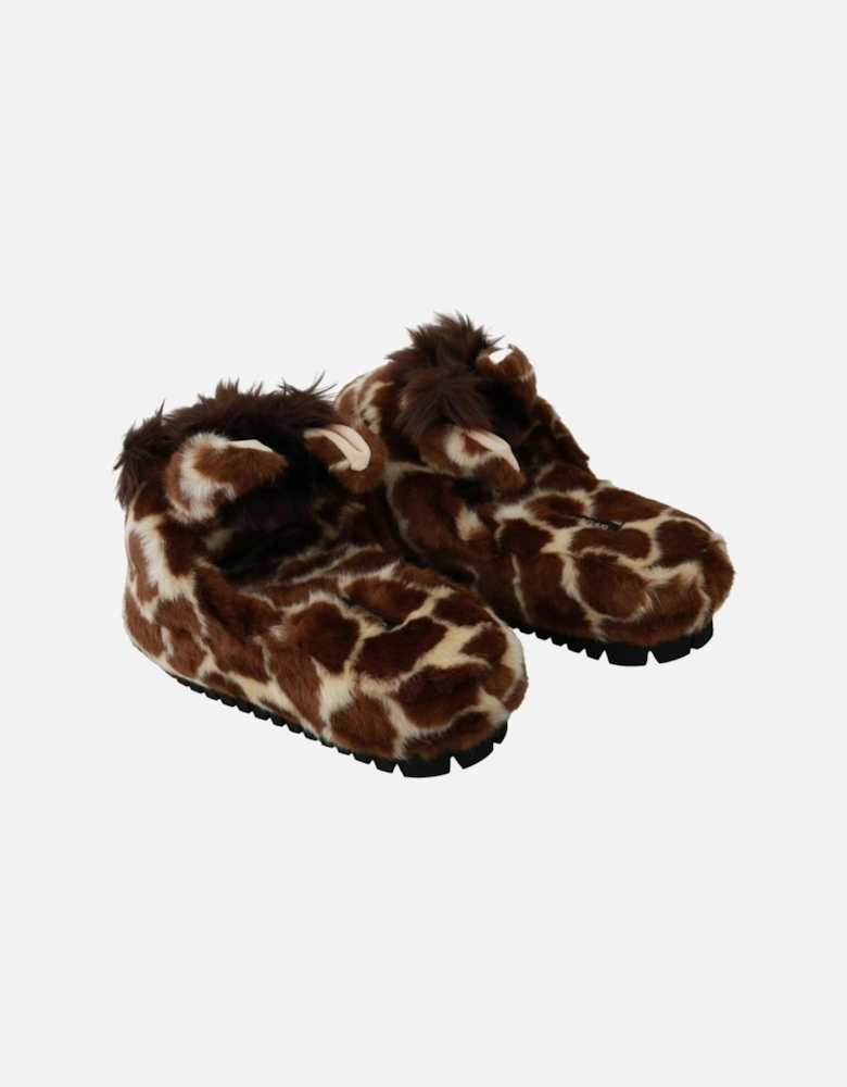 Giraffe Print Slippers Brown Women Flats