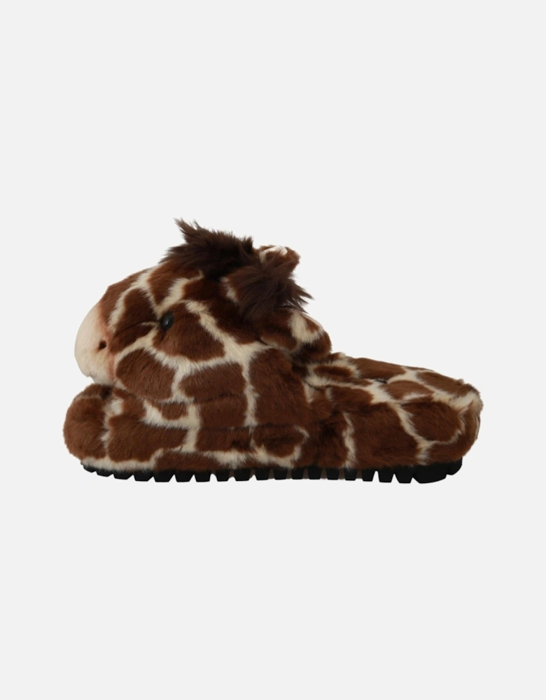 Giraffe Print Slippers Brown Women Flats