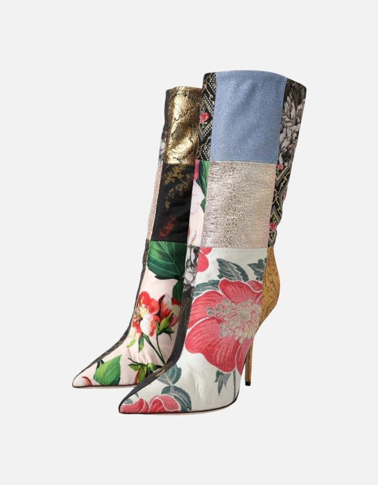 Patchwork Mid Calf Boots with Leather Sole Women - Multicolor