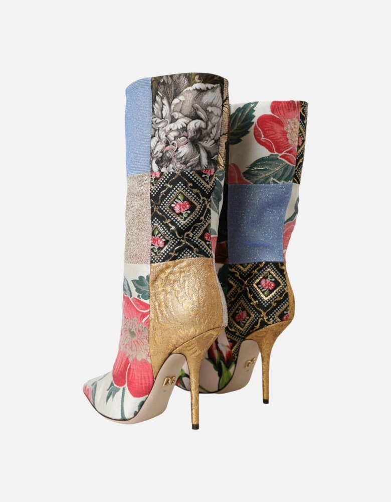 Patchwork Mid Calf Boots with Leather Sole Women - Multicolor