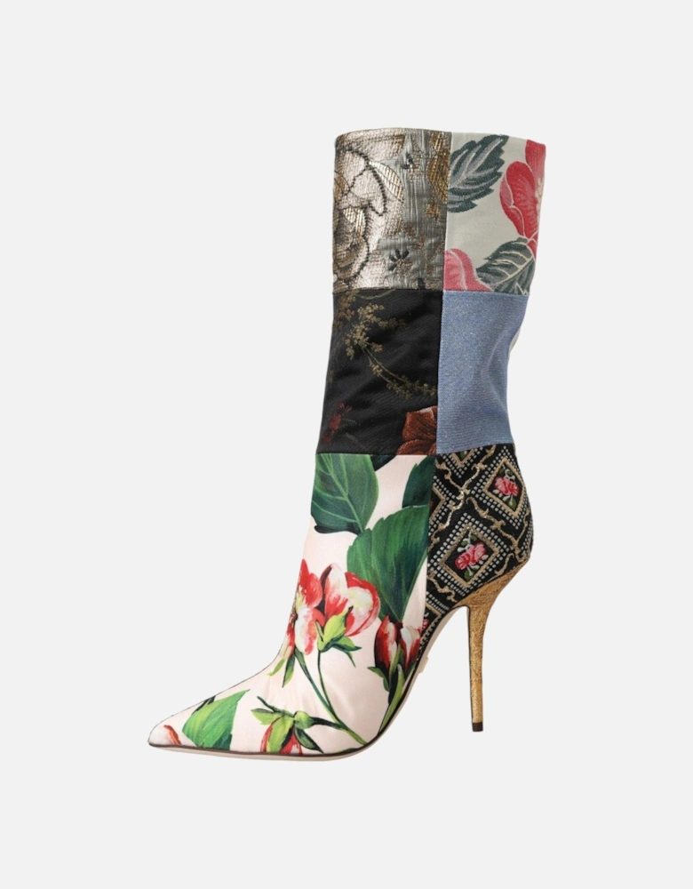 Patchwork Mid Calf Boots with Leather Sole Women - Multicolor