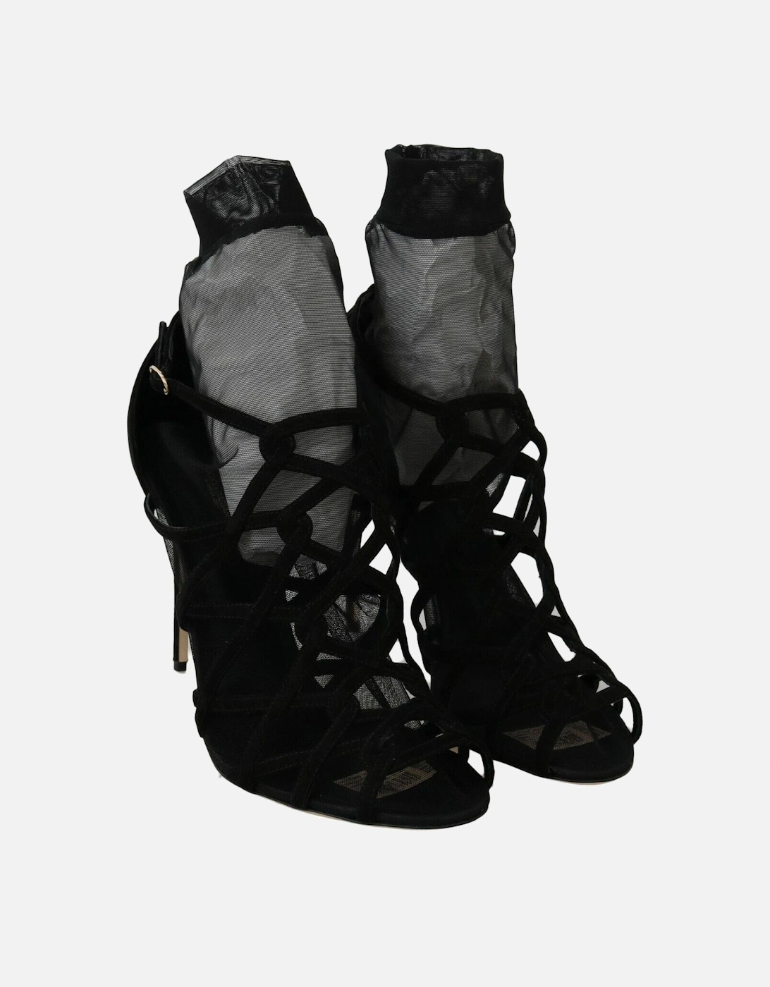 Dolce Gabbana Black Suede Mesh Sock Sandals Women