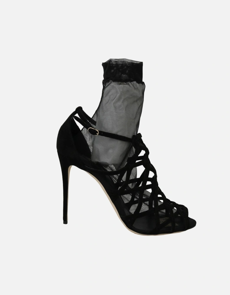 Dolce Gabbana Black Suede Mesh Sock Sandals Women