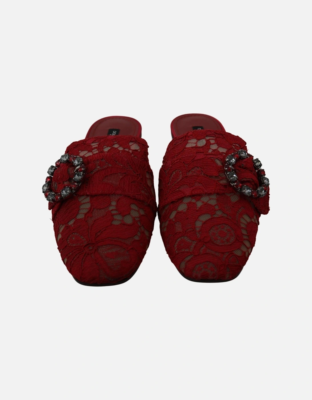 Lace Mules Red Jewel Embellished Women Flats