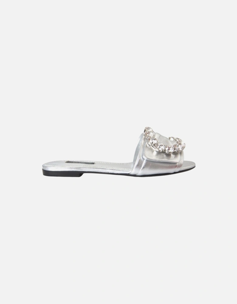 Embellished Lamb Leather Flat Sandals Women - Silver