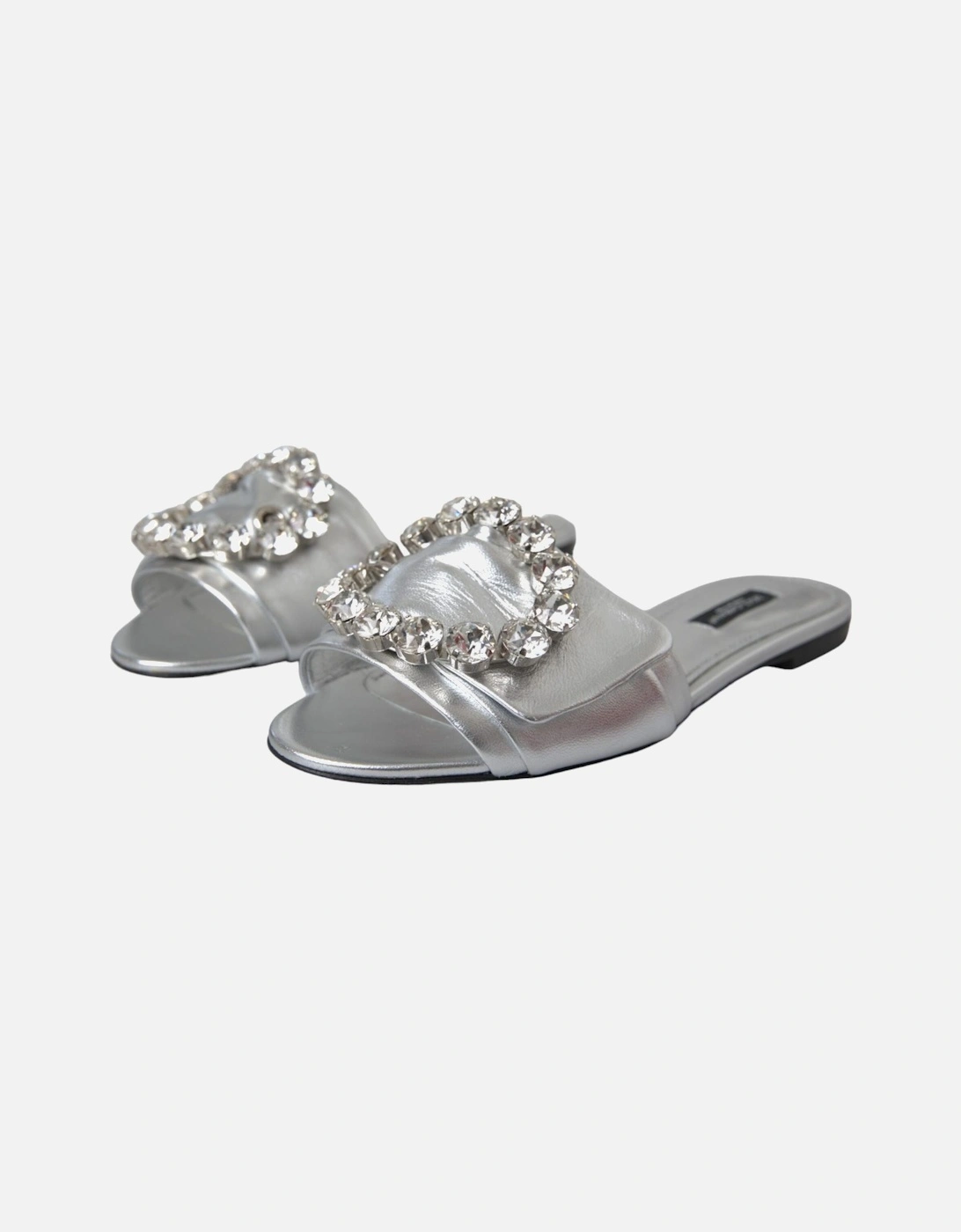 Embellished Lamb Leather Flat Sandals Women - Silver