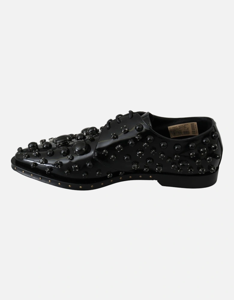 Embellished Patent Leather Loafers Black Crystal Women Flats