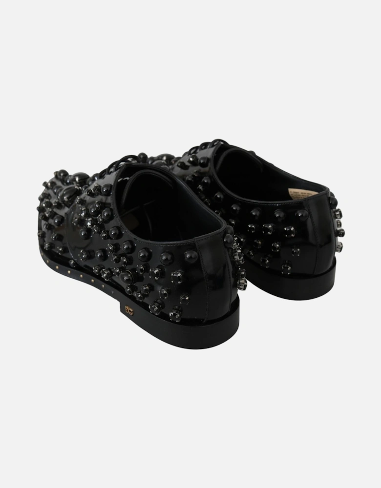 Embellished Patent Leather Loafers Black Crystal Women Flats