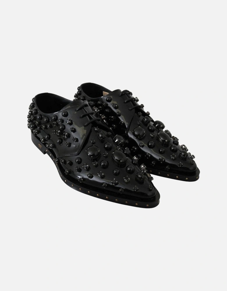 Embellished Patent Leather Loafers Black Crystal Women Flats