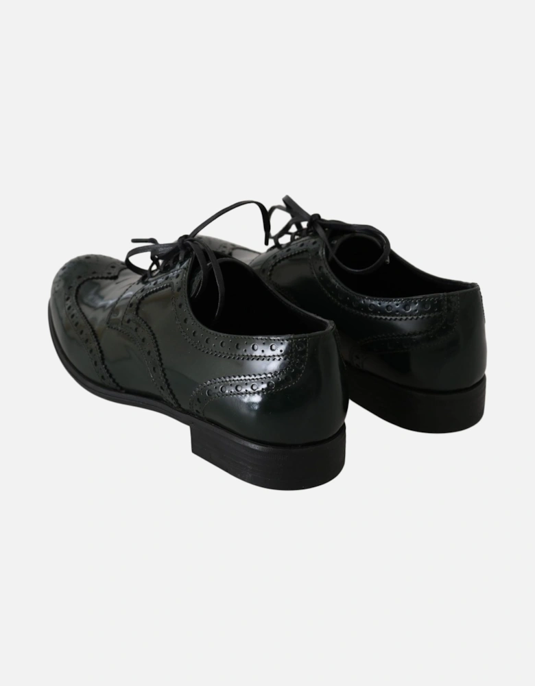 Patent Leather Brogue Oxfords Women - Green Flats