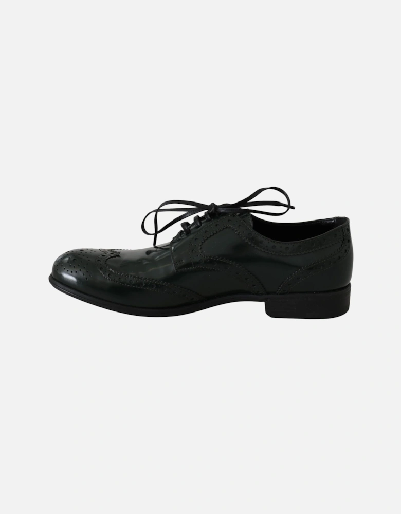 Patent Leather Brogue Oxfords Women - Green Flats