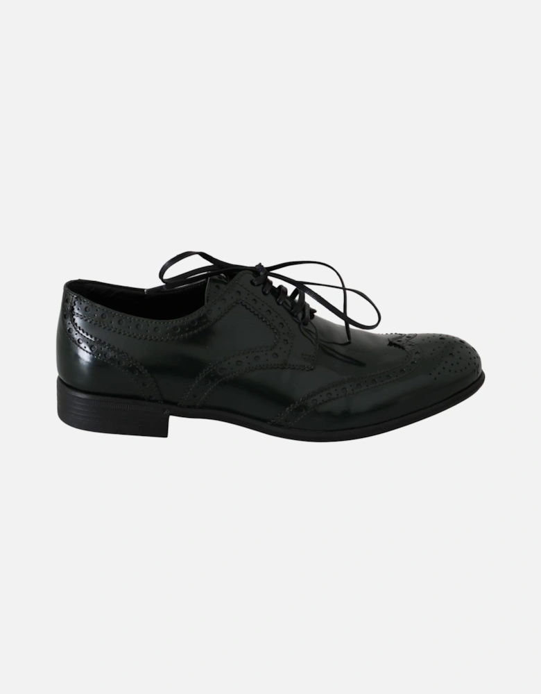 Patent Leather Brogue Oxfords Women - Green Flats