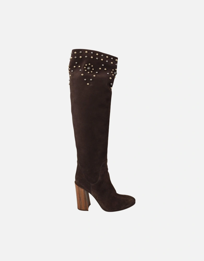 Dolce Gabbana Studded Suede Boots Overtheknee Women - Brown