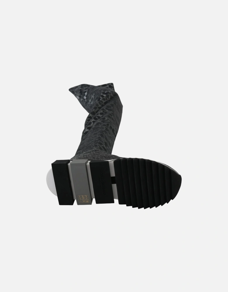 Leopard Print Sock Boots HighTop Style Women - Gray