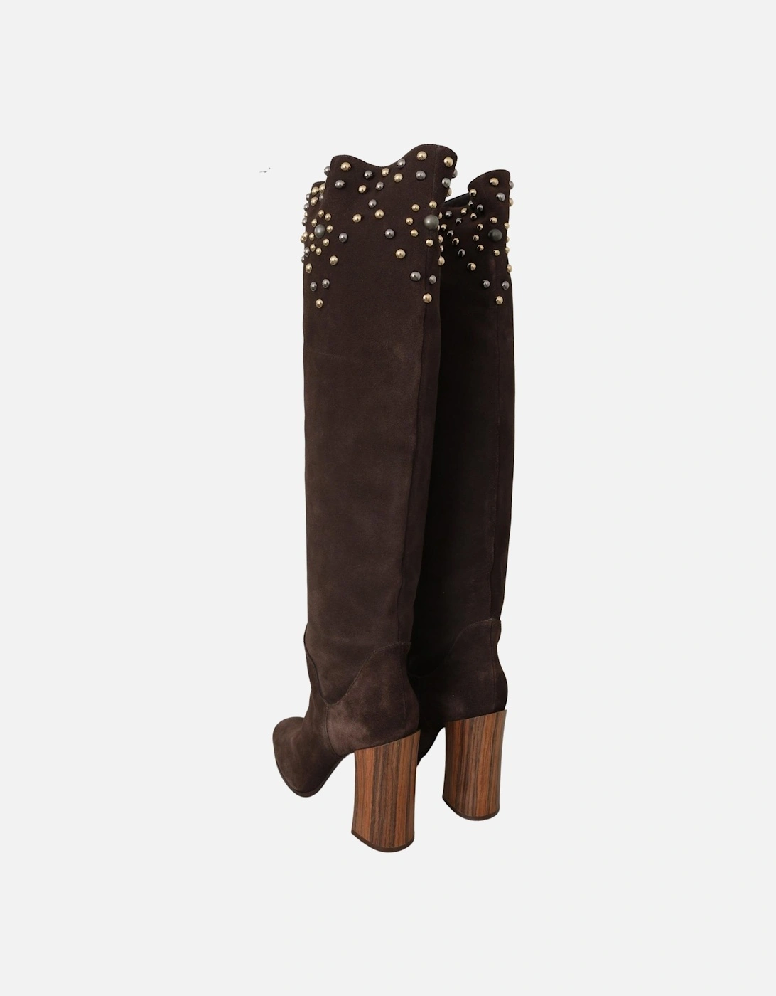 Dolce Gabbana Studded Suede Boots Overtheknee Women - Brown