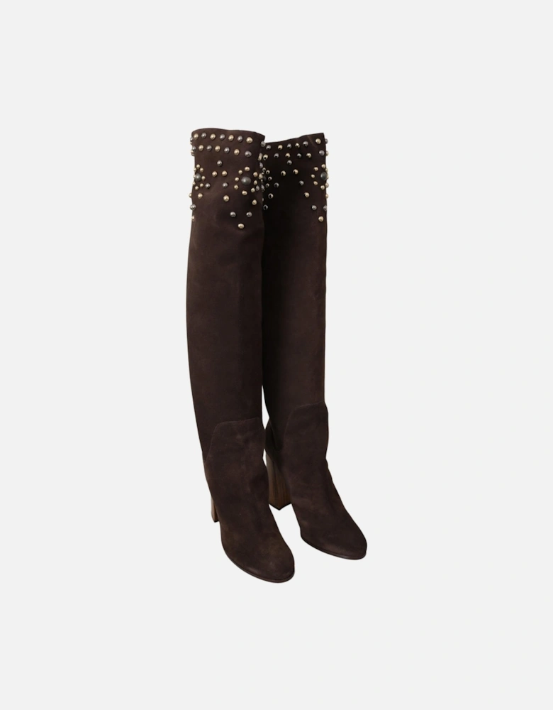 Dolce Gabbana Studded Suede Boots Overtheknee Women - Brown