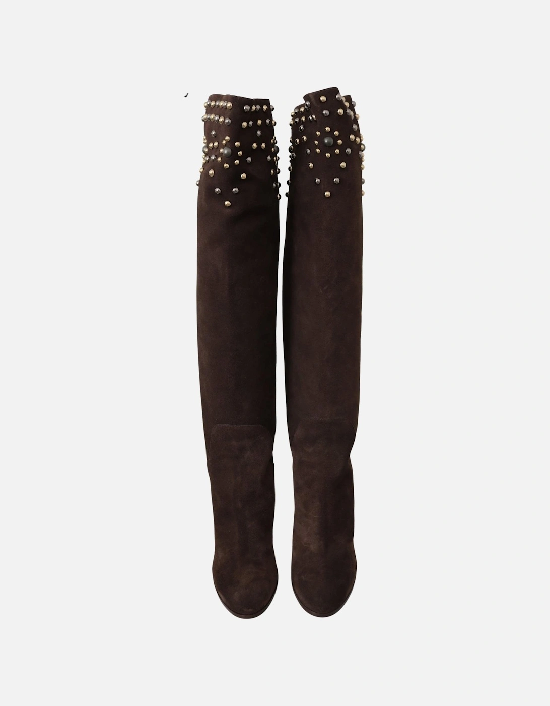 Dolce Gabbana Studded Suede Boots Overtheknee Women - Brown